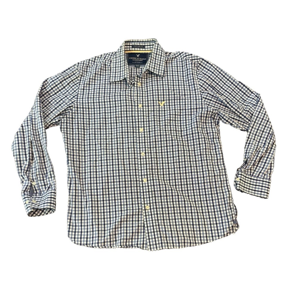 American Eagle Outfitters Blue Plaid Mens Shirt XL Vintage Fit Blue Gingham